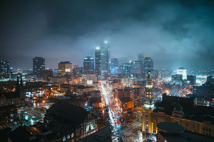Aerial view of indianapolis at night
